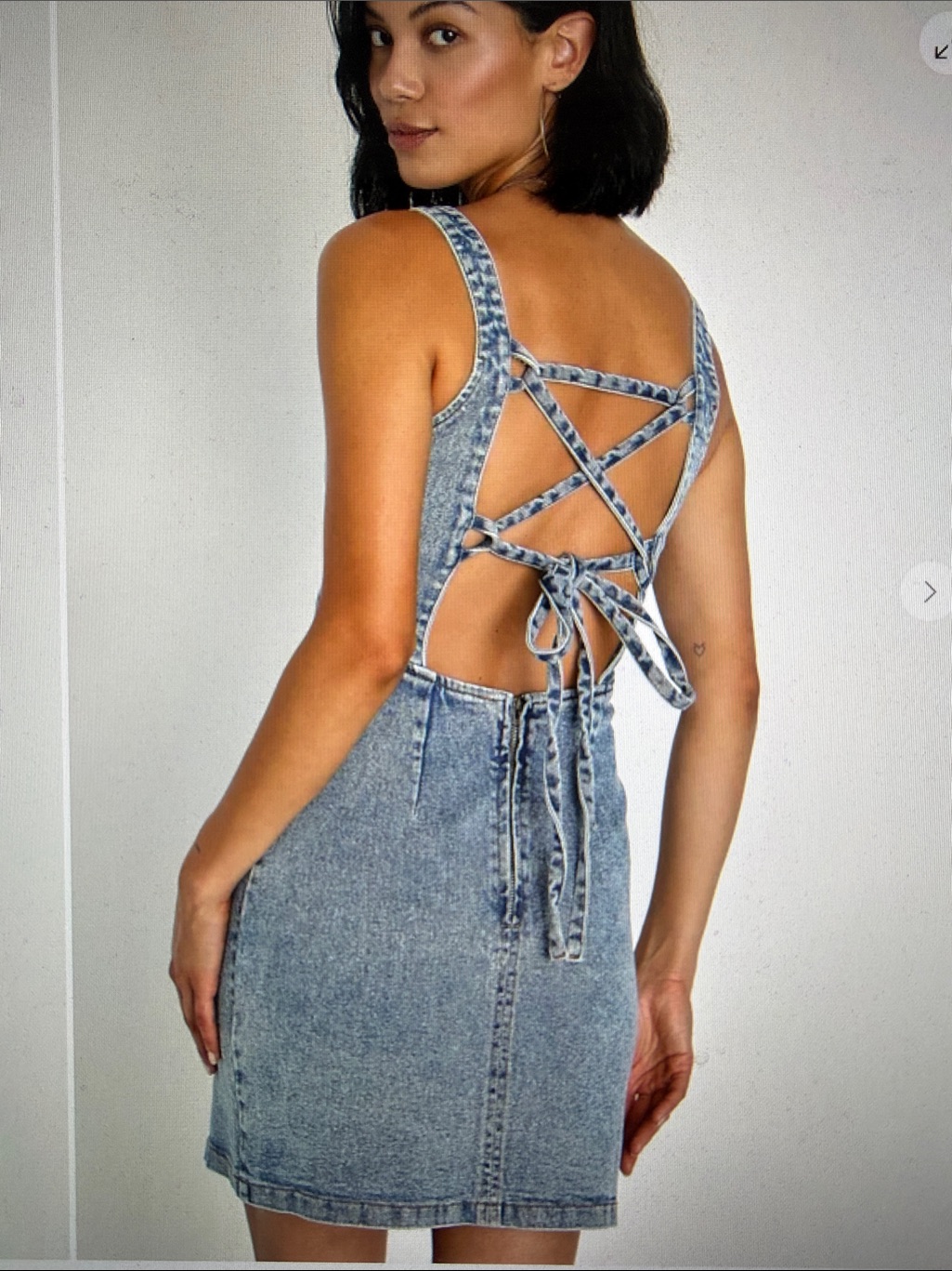 Lulu's Cool Impression Med Wash Lace Up Denim Summer Vacation Mini Dress Med